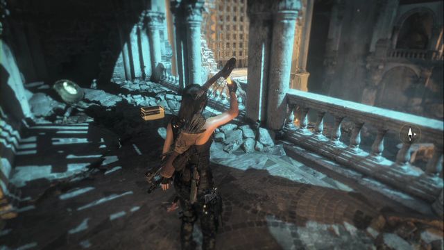 After the fight out in the yard where there is a horse statue, you can reach the balcony above, after you open the gate where opponents appeared - Relics - Lost City - Rise of the Tomb Raider - Game Guide and Walkthrough