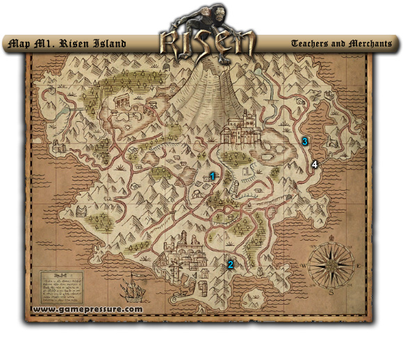 1 - World Atlas - [Map M1] Risen Island - World Atlas - Teachers and Merchants - Risen - Game Guide and Walkthrough