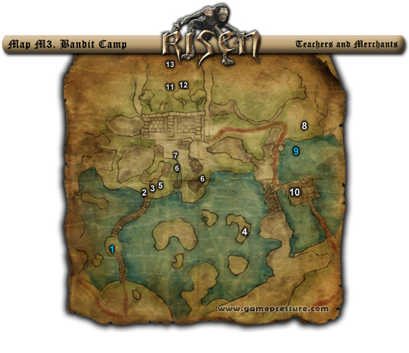1 - World Atlas - [Map M3] Bandit Camp - World Atlas - Teachers and Merchants - Risen - Game Guide and Walkthrough