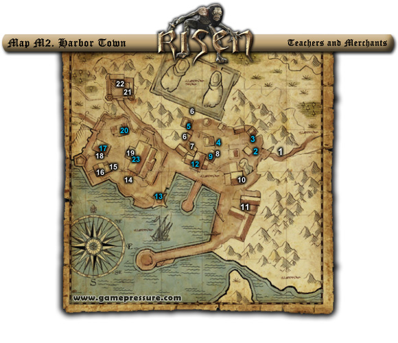 1 - World Atlas - [Map M2] Harbor Town - World Atlas - Teachers and Merchants - Risen - Game Guide and Walkthrough