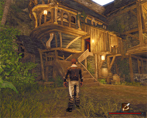 You can reach the distillery using the outside stairs. - Distract Alister - Tacarigua - Quests - Risen 2: Dark Waters - Game Guide and Walkthrough