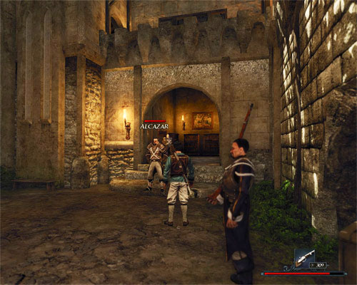 In order to enter the villa to talk to the commandant, you have to convince Alcazar to your point of view. - Interrogate Hawkins - The Sword Coast - Quests - Risen 2: Dark Waters - Game Guide and Walkthrough