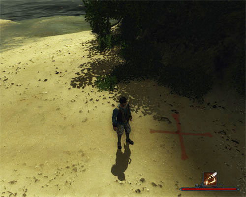 It's hard to miss the treasure spot - the cross is seen from afar. - The Treasure on Puerto Isabella Beach - The Sword Coast - Quests - Risen 2: Dark Waters - Game Guide and Walkthrough