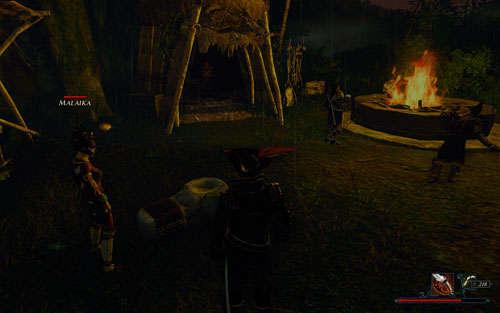 Malaika is standing in front of Corrientes' hut. - The Peace of the Dead - Maracai Bay - Quests - Risen 2: Dark Waters - Game Guide and Walkthrough