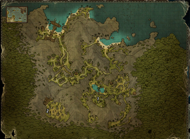 The map to this treasure can be bought from the witch Malaika, from the Natives' village [#1] - The Treasure in the Hidden Valley - Maracai Bay - Quests - Risen 2: Dark Waters - Game Guide and Walkthrough