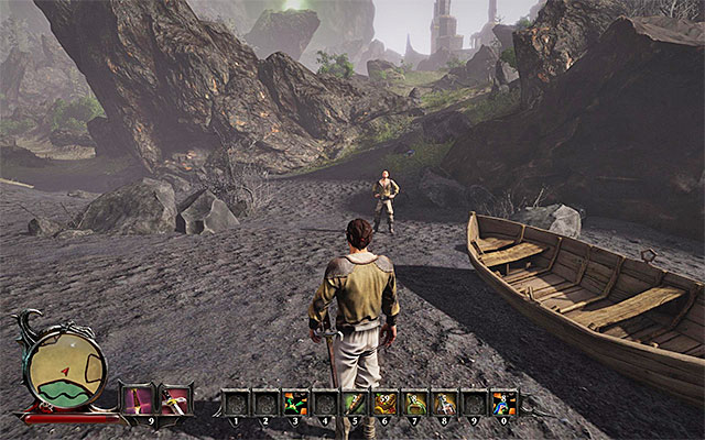 The meeting point with Angus. - Follow Angus into the Fishing Village - Side Quests - Calador - Risen 3: Titan Lords - Game Guide and Walkthrough