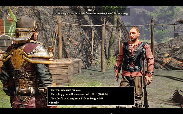 You can pay Killian, give him some Rum or just persuade him. - On a Knife Edge - Side Quests - Calador - Risen 3: Titan Lords - Game Guide and Walkthrough