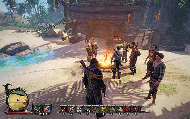 Join the pirates standing near the campfire. - Boozes Befuddled Mind - Side Quests - Kila - Risen 3: Titan Lords - Game Guide and Walkthrough