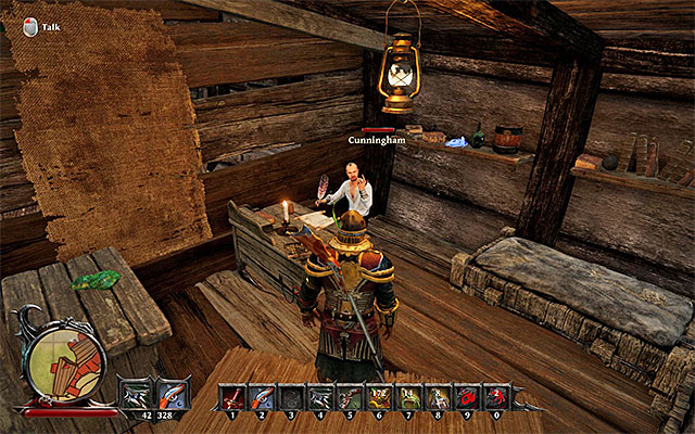 Cunningham is inside his cabin. - Psittacus Callidus - Side Quests - Kila - Risen 3: Titan Lords - Game Guide and Walkthrough
