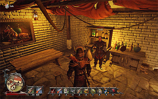 Frink comes by to the tavern in the evenings. - Huge Responsibility, Huge Thirst - Side Quests - Taranis - Risen 3: Titan Lords - Game Guide and Walkthrough