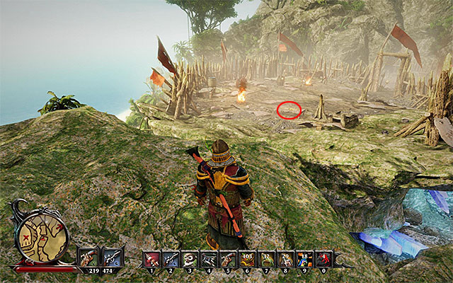 Yu need to walk around the goblin encampment (point 2i on the map) from the South and then, From the East - Goblin Invasion - Side Quests - Isle of Thieves - Risen 3: Titan Lords - Game Guide and Walkthrough