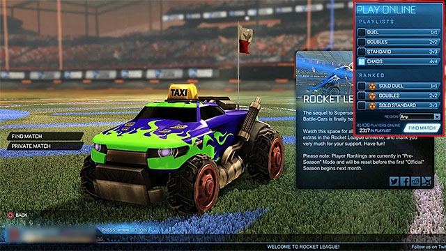 You can choose the preferred settings before allowing the game to begin the search for an online match - Game modes - Rocket League - Game Guide and Walkthrough