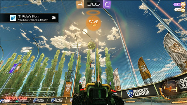 You will know that youve performed a good defensive action if youll see a Save (screenshot above) or Epic Save (hitting the ball at the very last moment) information at the top of the screen - Achievements / Trophies - Rocket League - Game Guide and Walkthrough