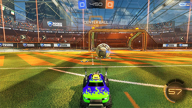 Make a 180 degree turn, change the position of the camera and start pushing the ball towards the goal - Achievements / Trophies - Rocket League - Game Guide and Walkthrough