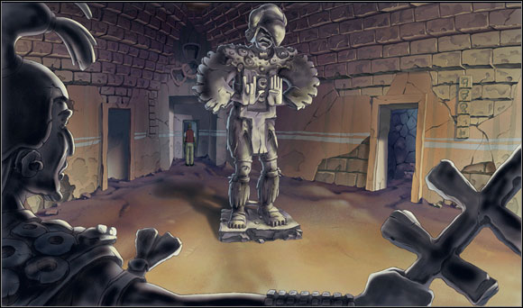 He found himself in a room with statue and two exits - Activating the A.M.E.B.A. - Chapter III: Simpler than an ameba - Runaway 2: The Dream of the Turtle - Game Guide and Walkthrough