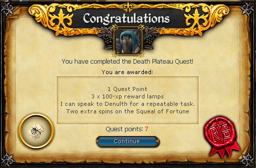 Some quests, like Death Plateau, let you also check minigames as a form of reward (in this case: Squeal of Fortune) - Quests description - RuneScape 3 - A beginners guide - Game Guide and Walkthrough