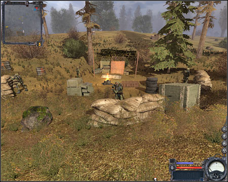 2) Camp in the north-west - You'll encounter a small group of Freedom soldiers here - The Dark Valley - Maps - part 1 - Walkthrough - S.T.A.L.K.E.R.: Clear Sky - Game Guide and Walkthrough