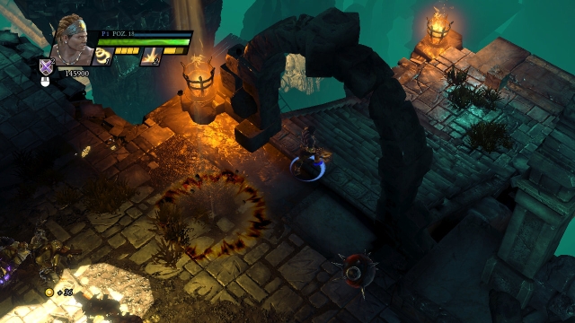 In the spot shown in the screenshot, descend to find a treasure chest - Enigmars Fortress - Campaign mode - Sacred 3 - Game Guide and Walkthrough