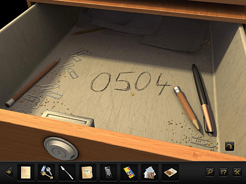 Once you take all items from the drawer, it turns out that there is a number on its bottom: 0504 - Make a call - Chapter 1 - Berlin, Germany - Secret Files 3: The Archimedes Code - Game Guide and Walkthrough
