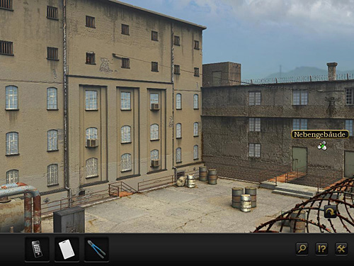 Look at the adjacent building - Get to the adjacent building - Chapter 5 - Alcatraz, USA - Secret Files 3: The Archimedes Code - Game Guide and Walkthrough