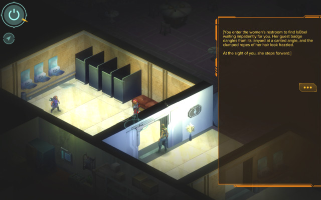 During the quest you may find Is0bel in this toilet - DeckCon 2056 - main mission - Companion quests - Shadowrun: Hong Kong - Game Guide and Walkthrough