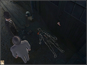 Now click on the victims trunk and Holmes will describe the position of the body - Buck's Row, night 1/2 September 1888 - Walkthrough - Sherlock Holmes vs. Jack the Ripper - Game Guide and Walkthrough