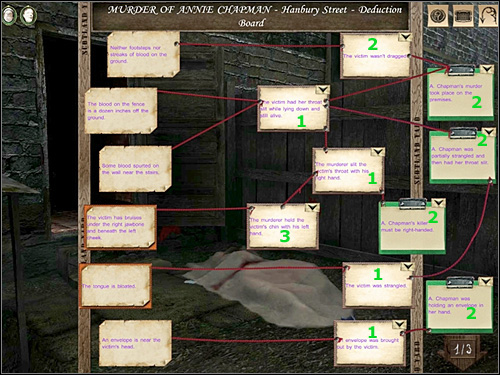 Deduction Board (murder of Annie Chapman - Hanbury Street) 1/3 - Hanbury Street, 8th September 1888 - Walkthrough - Sherlock Holmes vs. Jack the Ripper - Game Guide and Walkthrough