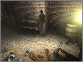 Cancel the zoom option and go to the another part of the courtyard and look at some garbage under the stairs - Whitechapel, 12 September 1888 - part 1 - Walkthrough - Sherlock Holmes vs. Jack the Ripper - Game Guide and Walkthrough