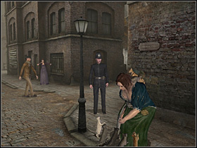 To scare policeman out of the building, Holmes will have to go to the zoo shop, where he will learn that Hardiman is offering cat food - Whitechapel, 12th September 1888 - Walkthrough - Sherlock Holmes vs. Jack the Ripper - Game Guide and Walkthrough