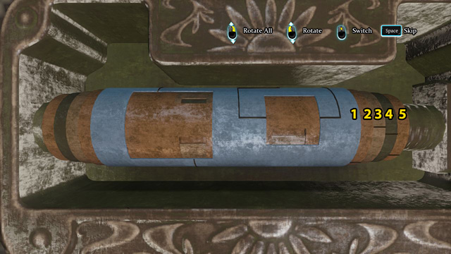 Rotate cylinder nr 1 so that the two windows are moved a little upwards (the left one is slightly bigger than the right one) - Examine the rail switch and the Mines - Riddle On The Rails - Sherlock Holmes: Crimes and Punishments - Game Guide and Walkthrough