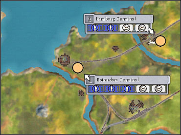 It would be wise to connect Rotterdam with your existing grid (Hamburg area), mostly because you should be able to find a lot of industrial facilities here - Scenario 7 - Germany - Game scenarios - Sid Meiers Railroads! - Game Guide and Walkthrough
