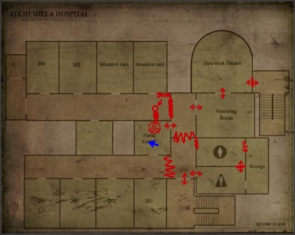 Women's Restroom - Alchemilla Hospital - 2nd floor - Otherworld - Alchemilla Hospital - Silent Hill: Homecoming - Game Guide and Walkthrough