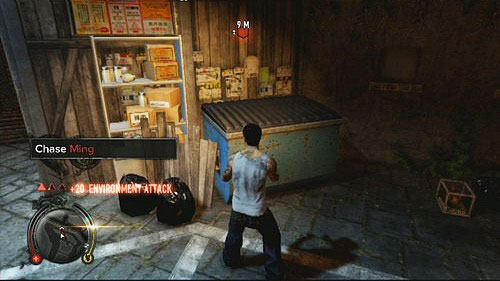 The last enemy you have to hold (circle) and throw into the container - Night Market Chase - Walkthrough - Sleeping Dogs - Game Guide and Walkthrough