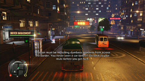 You have to drive very close to the vehicle and honk until the bar from the left side wont fill - Mini Bus Racket - Walkthrough - Sleeping Dogs - Game Guide and Walkthrough