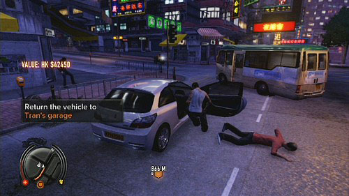 Find it, block the road and steal pressing the triangle - Sparc Delivery - Walkthrough - Sleeping Dogs - Game Guide and Walkthrough