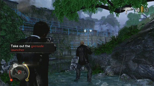 You have to get him from the back (right path), eliminate and pick up the powerful weapon - The Funeral - Walkthrough - Sleeping Dogs - Game Guide and Walkthrough