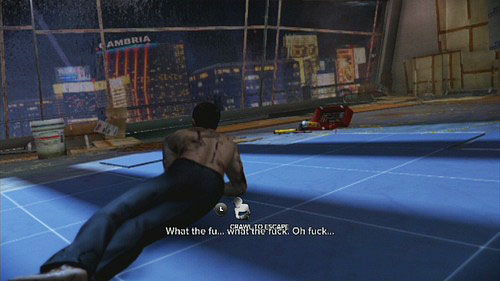 When you regain control crawl to the pointed tool and destroy the handcuffs (follow the commends displaying on the screen) - The Election - Walkthrough - Sleeping Dogs - Game Guide and Walkthrough