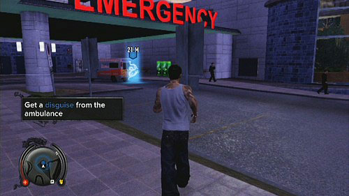 Go to the nearby hospital and get a disguise from the ambulance - Serial Killer Lead 2 - Cop Missions - Sleeping Dogs - Game Guide and Walkthrough