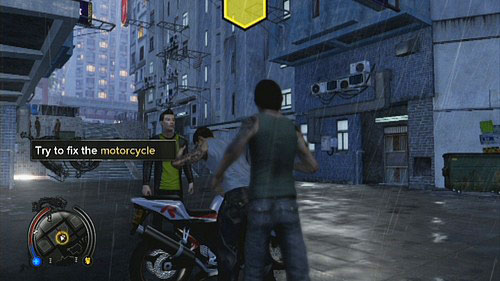After a short talk check the broken motorcycle - Aberdeen - Secondary Missions - Sleeping Dogs - Game Guide and Walkthrough