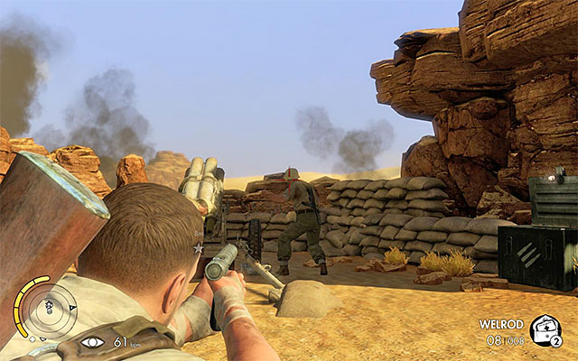 The silenced pistol is perfectly suited to eliminate the rocket launcher crew. - Neutralizing the four Nebelwerfers - Mission 1 - Siege of Tobruk - Sniper Elite III: Afrika - Game Guide and Walkthrough
