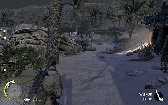 Using the south passage is the safest approach. - Eliminating the first enemy officer - Mission 2 - Gaberoun - Sniper Elite III: Afrika - Game Guide and Walkthrough