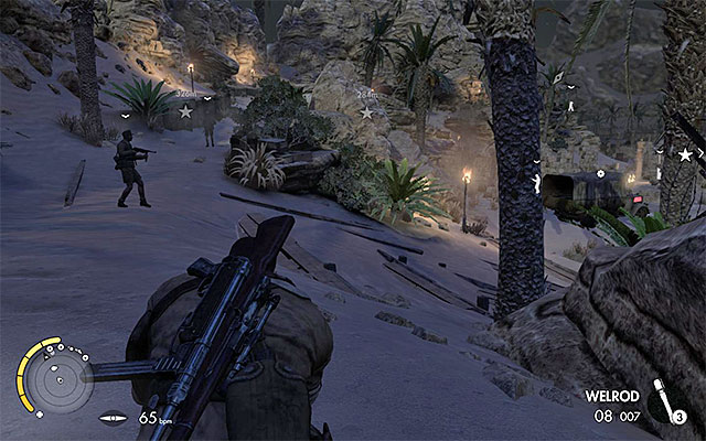 There are two enemies guarding the mountain pass. - Eliminating the first enemy officer - Mission 2 - Gaberoun - Sniper Elite III: Afrika - Game Guide and Walkthrough