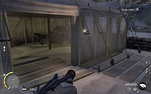 The document is hidden inside the tent with the enemies. - Eliminating the second enemy officer - Mission 2 - Gaberoun - Sniper Elite III: Afrika - Game Guide and Walkthrough