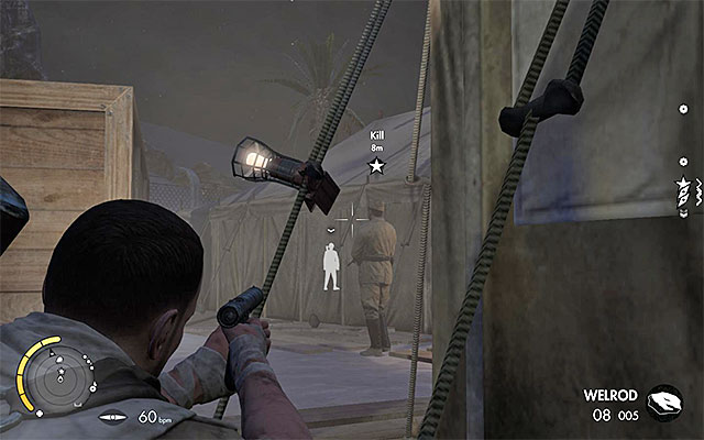 Its best to eliminate the officer when hes on the back of the tent. - Eliminating the second enemy officer - Mission 2 - Gaberoun - Sniper Elite III: Afrika - Game Guide and Walkthrough
