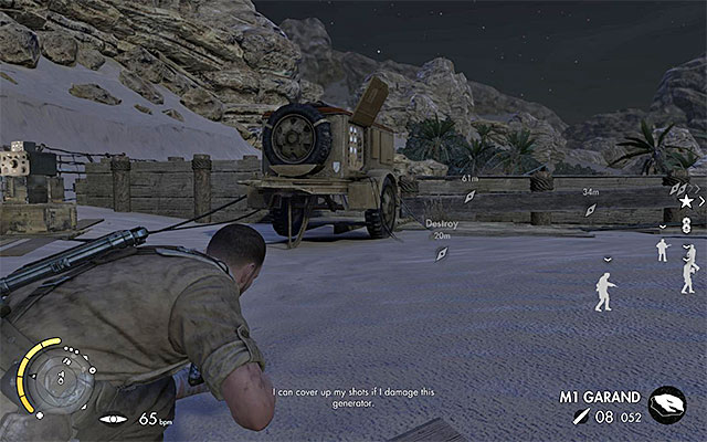 Sabotaging the generators will allow you to drown out the sounds of your sniper rifle. - Eliminating the third enemy officer - Mission 2 - Gaberoun - Sniper Elite III: Afrika - Game Guide and Walkthrough