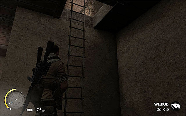 The last secret is located on the second floor and you have to find the ladder shown in the picture above to reach it - Finding the informers cell - Mission 4 - Fort Rifugio - Sniper Elite III: Afrika - Game Guide and Walkthrough