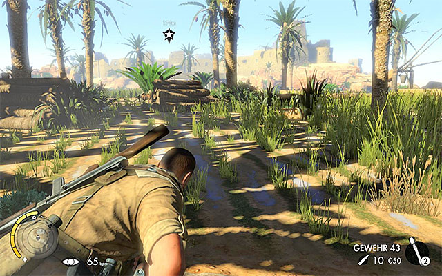 Slowly, push forward, hide in the grass and be on a lookout for good covers - Getting to the old city - Mission 5 - Siwa Oasis - Sniper Elite III: Afrika - Game Guide and Walkthrough
