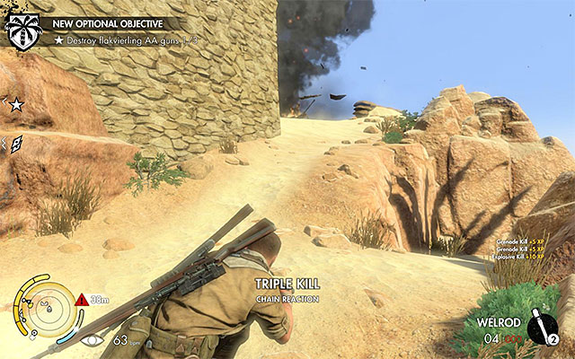 A grenade is an ideal way to destroy the AA cannon. - Getting to the old city - Mission 5 - Siwa Oasis - Sniper Elite III: Afrika - Game Guide and Walkthrough