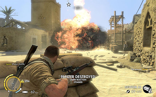 The best idea is to use dynamite to destroy the tank - Destroying the tank - Mission 5 - Siwa Oasis - Sniper Elite III: Afrika - Game Guide and Walkthrough