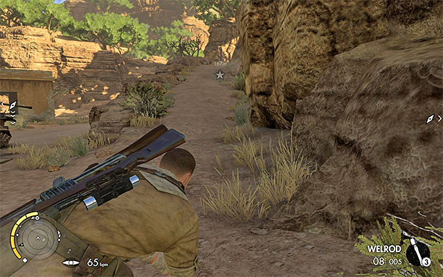 The path up the hill, to the south of the launcher - Destroying the first rocket launcher - Mission 6 - Kasserine Pass - Sniper Elite III: Afrika - Game Guide and Walkthrough